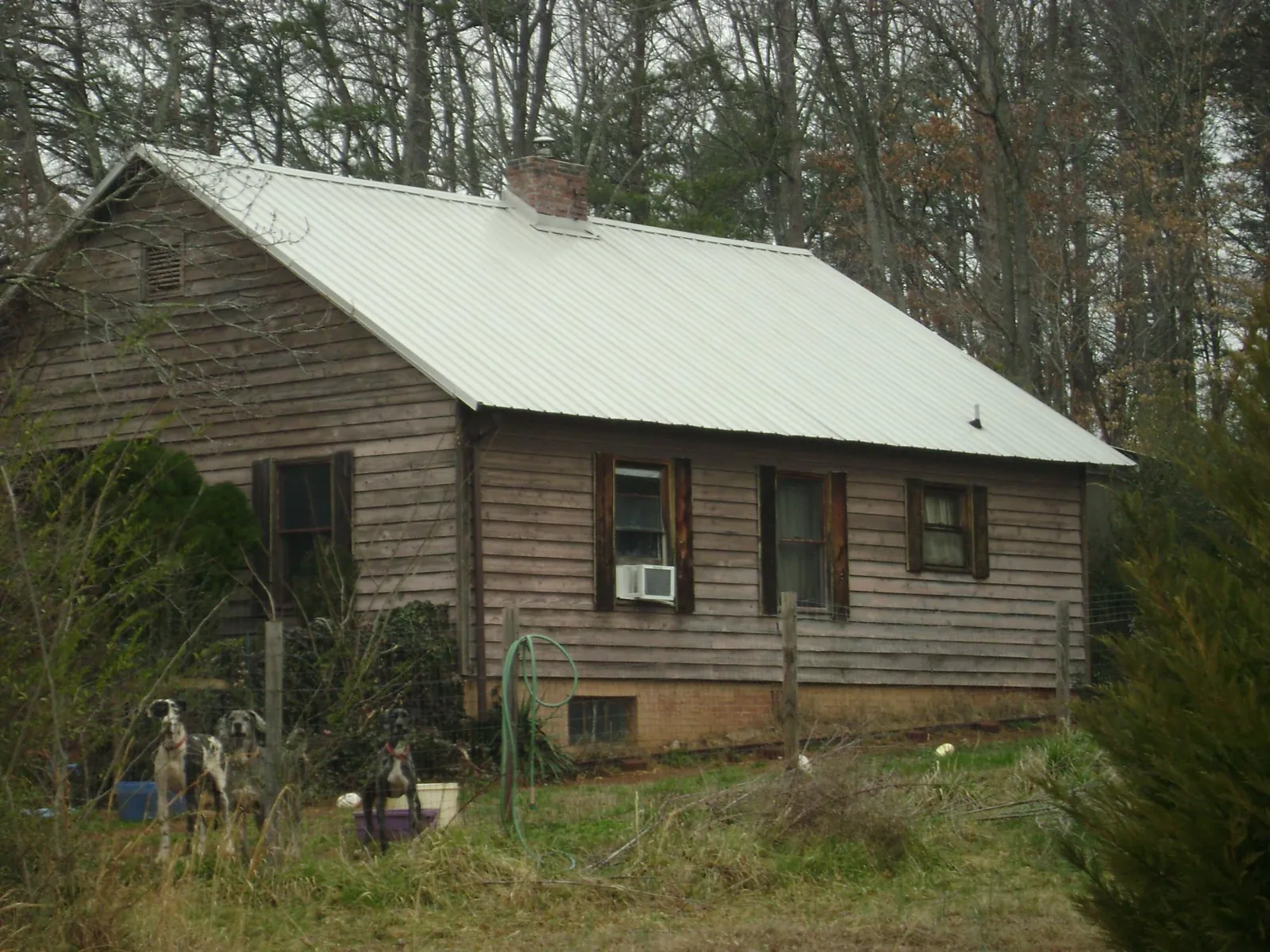 White metal roof on an old wood sided farmhouse, from a Asphalt Shingle Roof Repair job in O Brien